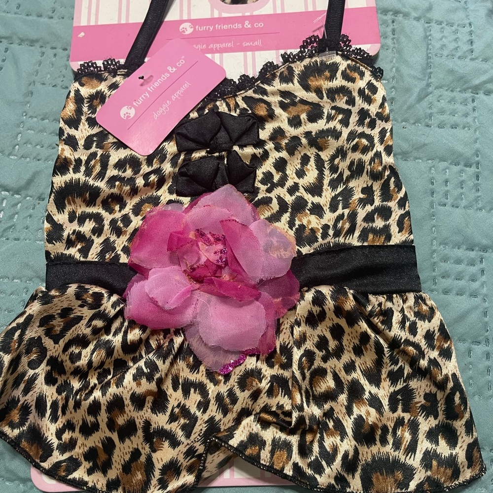 Leopard Print Pet Dress with Pink Flower